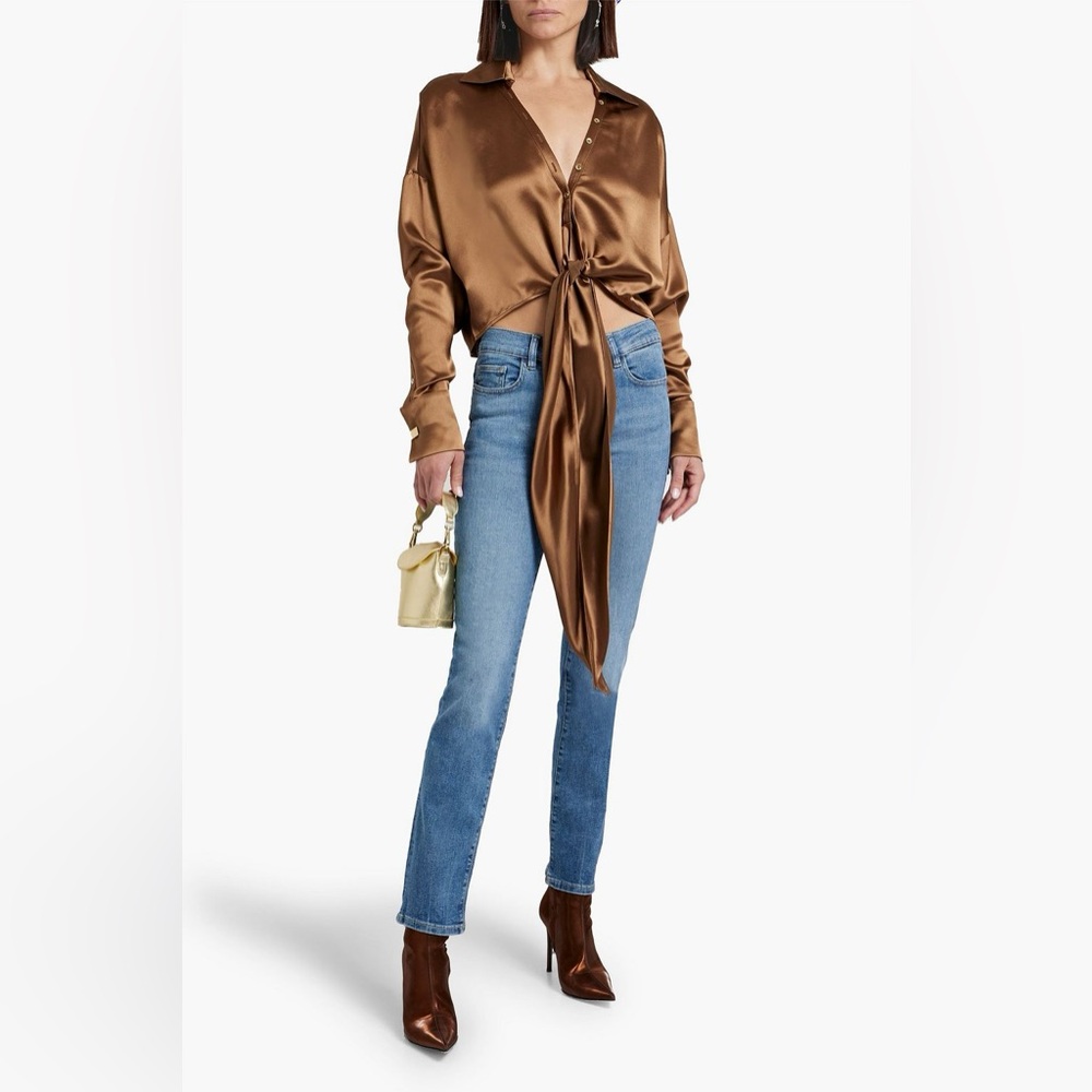 RETROFÊTE Parker tie-front cropped satin shirt